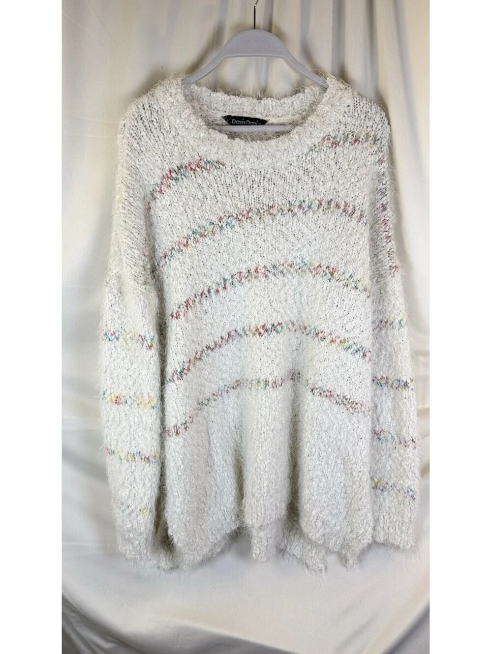 Davi and Dani Oversized Heather Oatmeal Long Sleeve Sweater Fuzzy Striped 1X